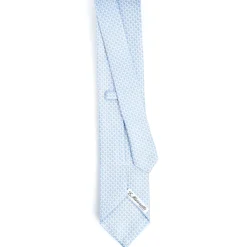 E.Marinella CRAVATTA SARTORIALE CLASSICA IN SETA AZZURRA Microfantasia m geometrica Best