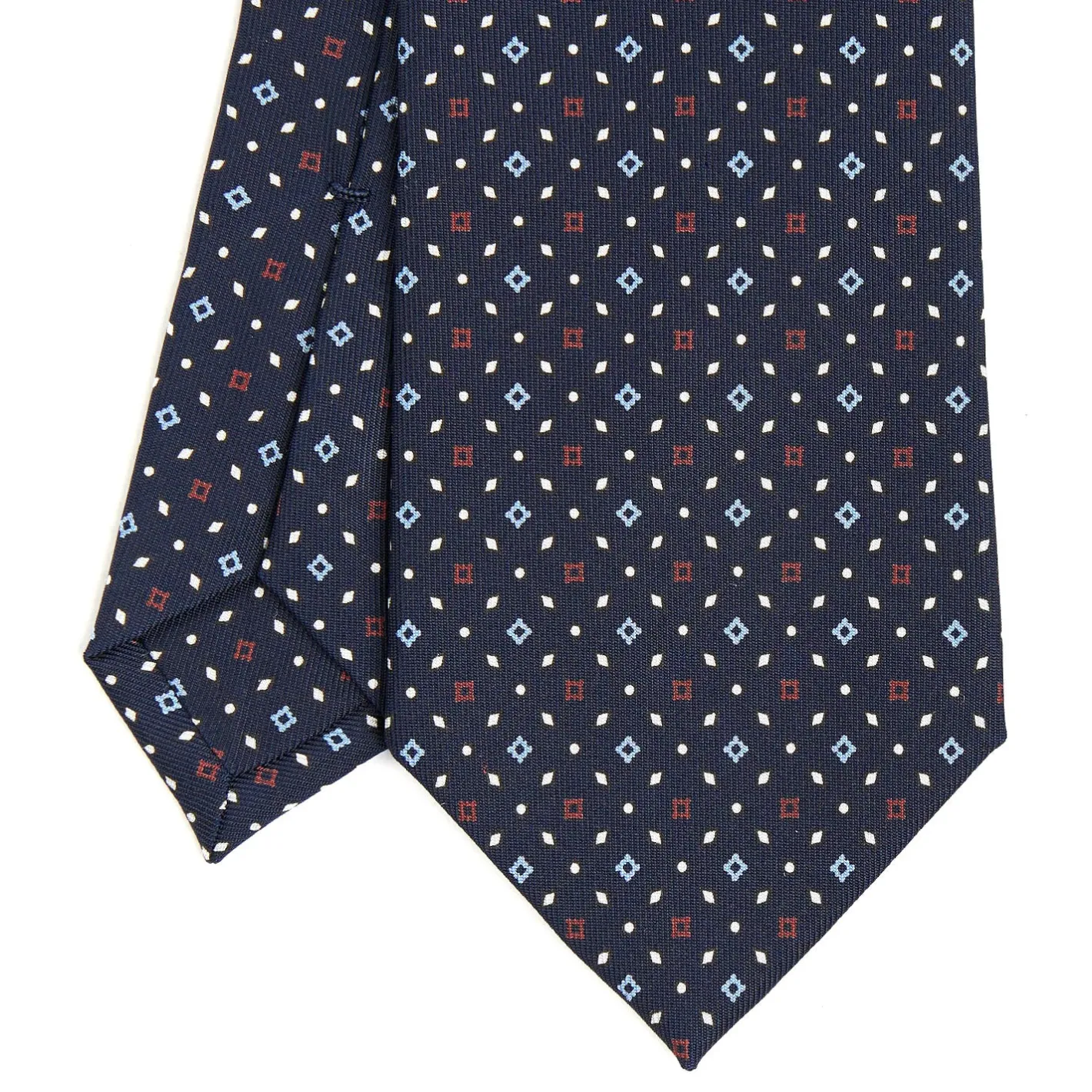 E.Marinella CRAVATTA SARTORIALE CLASSICA IN SETA BLU SCURO Microfantasia fiore Outlet