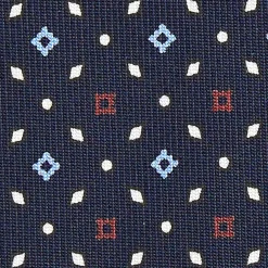 E.Marinella CRAVATTA SARTORIALE CLASSICA IN SETA BLU SCURO Microfantasia fiore Outlet