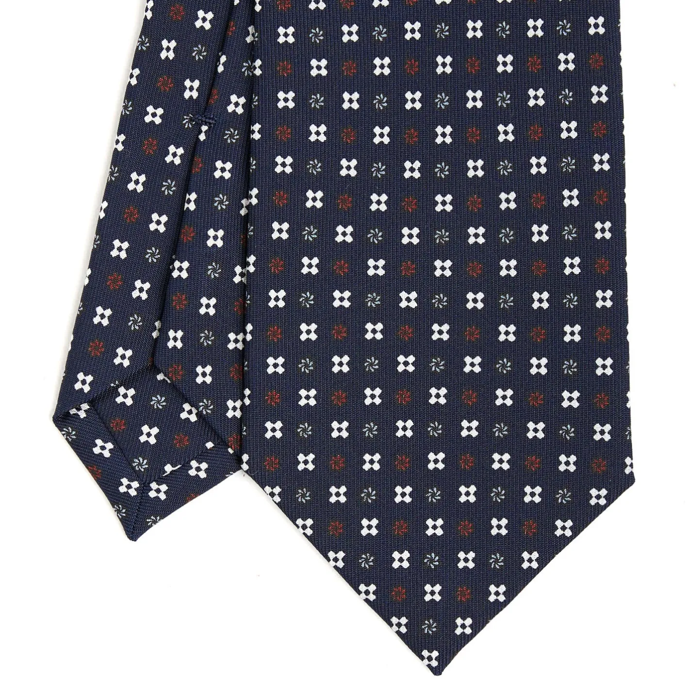 E.Marinella CRAVATTA SARTORIALE CLASSICA IN SETA BLU SCURO Microfantasia fiore Clearance