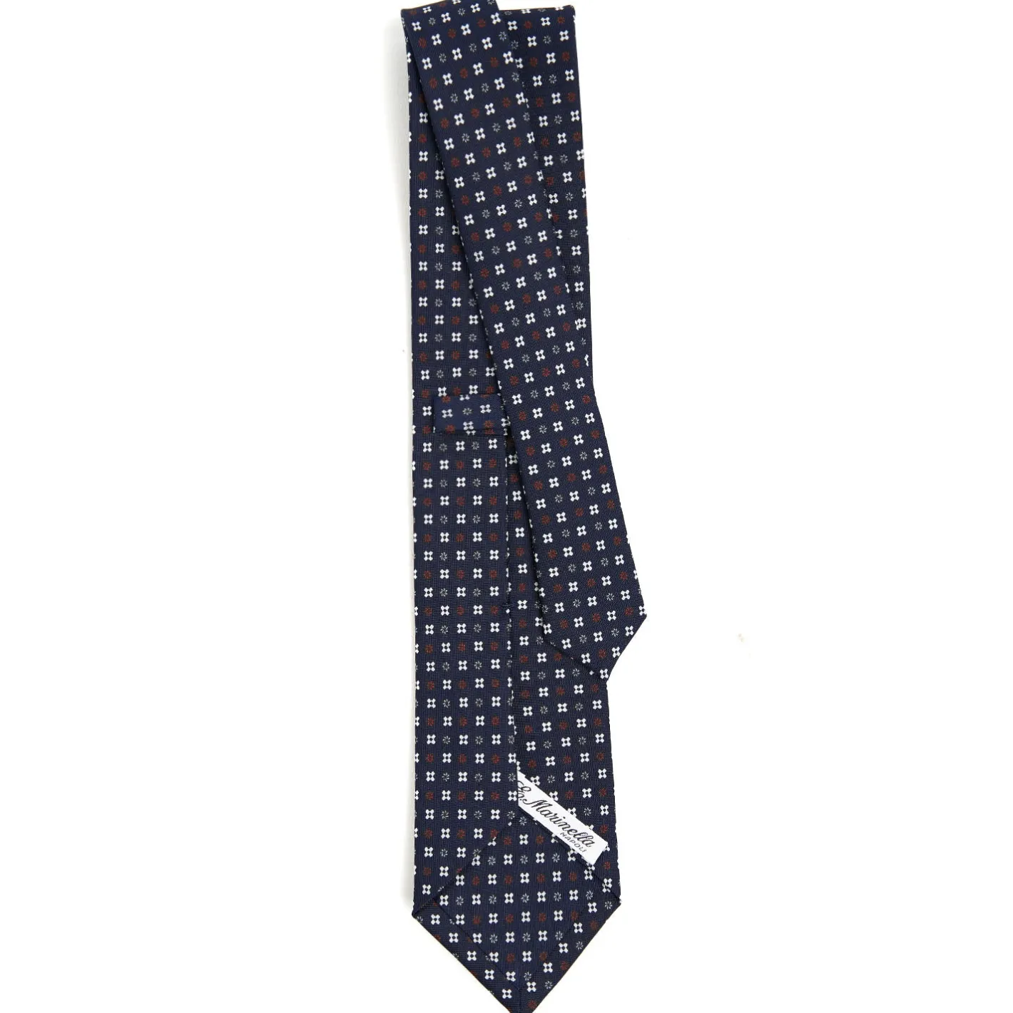 E.Marinella CRAVATTA SARTORIALE CLASSICA IN SETA BLU SCURO Microfantasia fiore Clearance