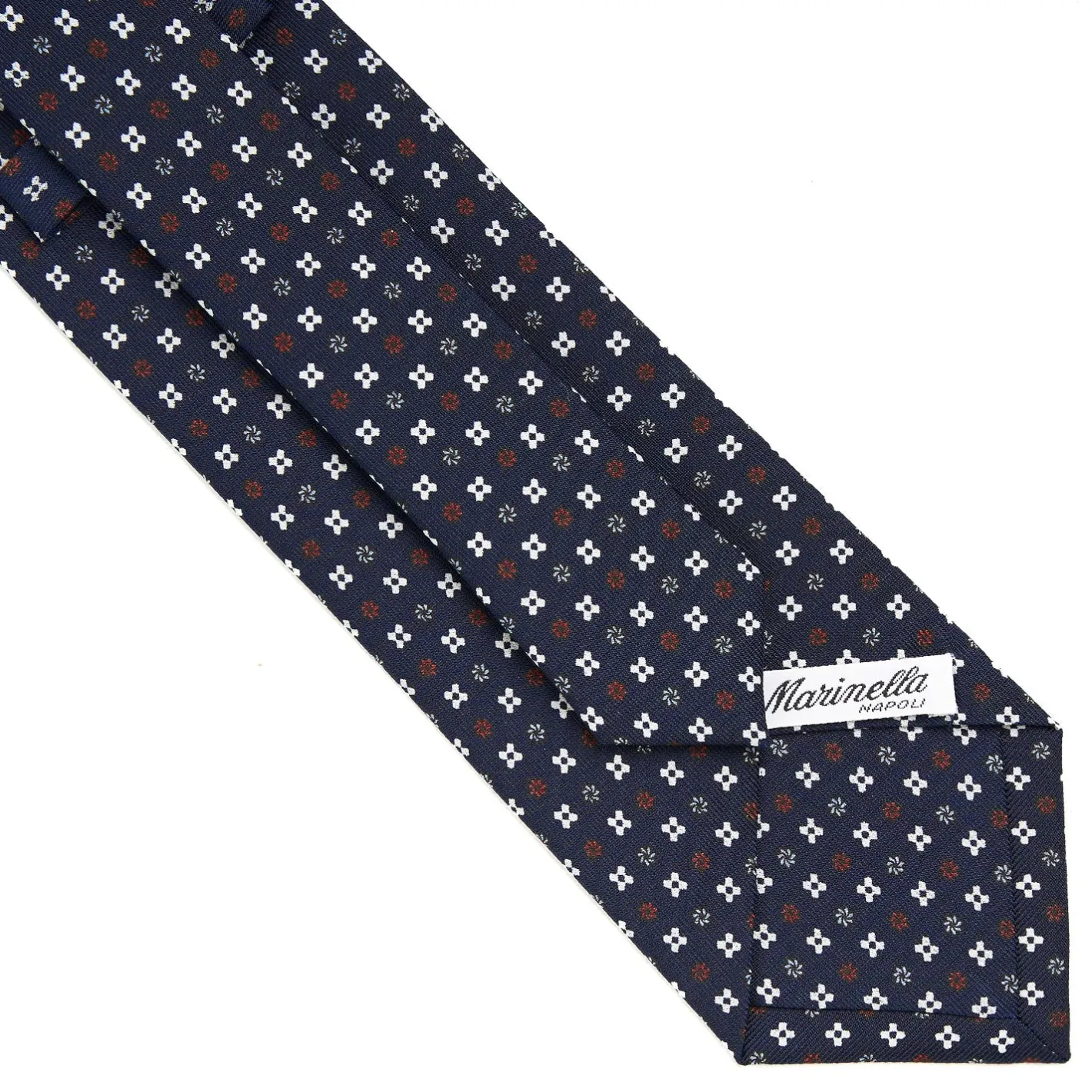 E.Marinella CRAVATTA SARTORIALE CLASSICA IN SETA BLU SCURO Microfantasia fiore Clearance