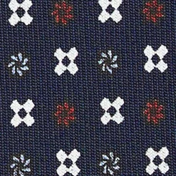 E.Marinella CRAVATTA SARTORIALE CLASSICA IN SETA BLU SCURO Microfantasia fiore Clearance