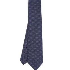 E.Marinella CRAVATTA SARTORIALE CLASSICA IN SETA BLU SCURO Pois Outlet