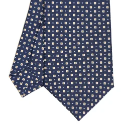 E.Marinella CRAVATTA SARTORIALE CLASSICA IN SETA BLU SCURO Microfantasia fiore Outlet