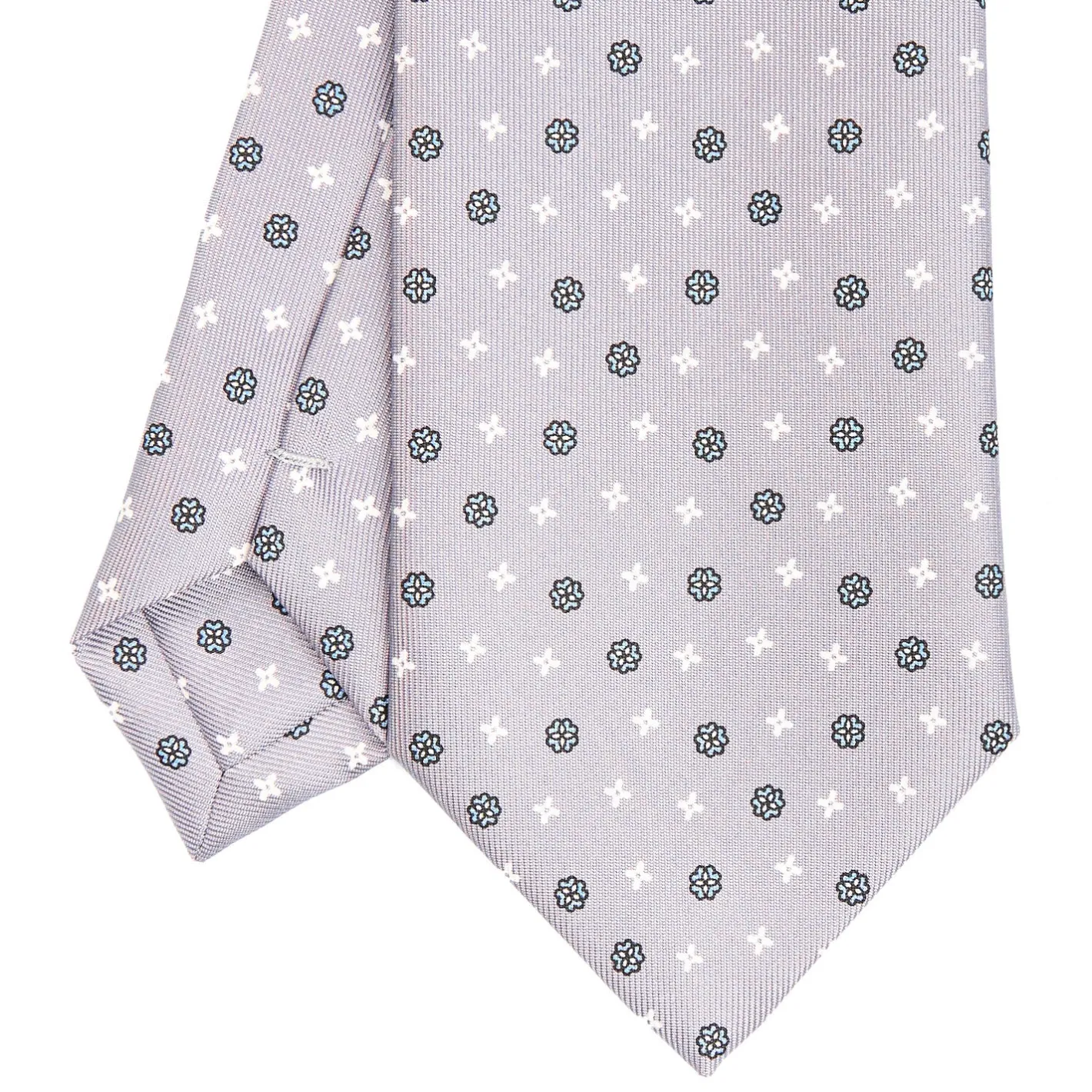E.Marinella CRAVATTA SARTORIALE CLASSICA IN SETA GRIGIO CHIARO Microfantasia fiore Clearance