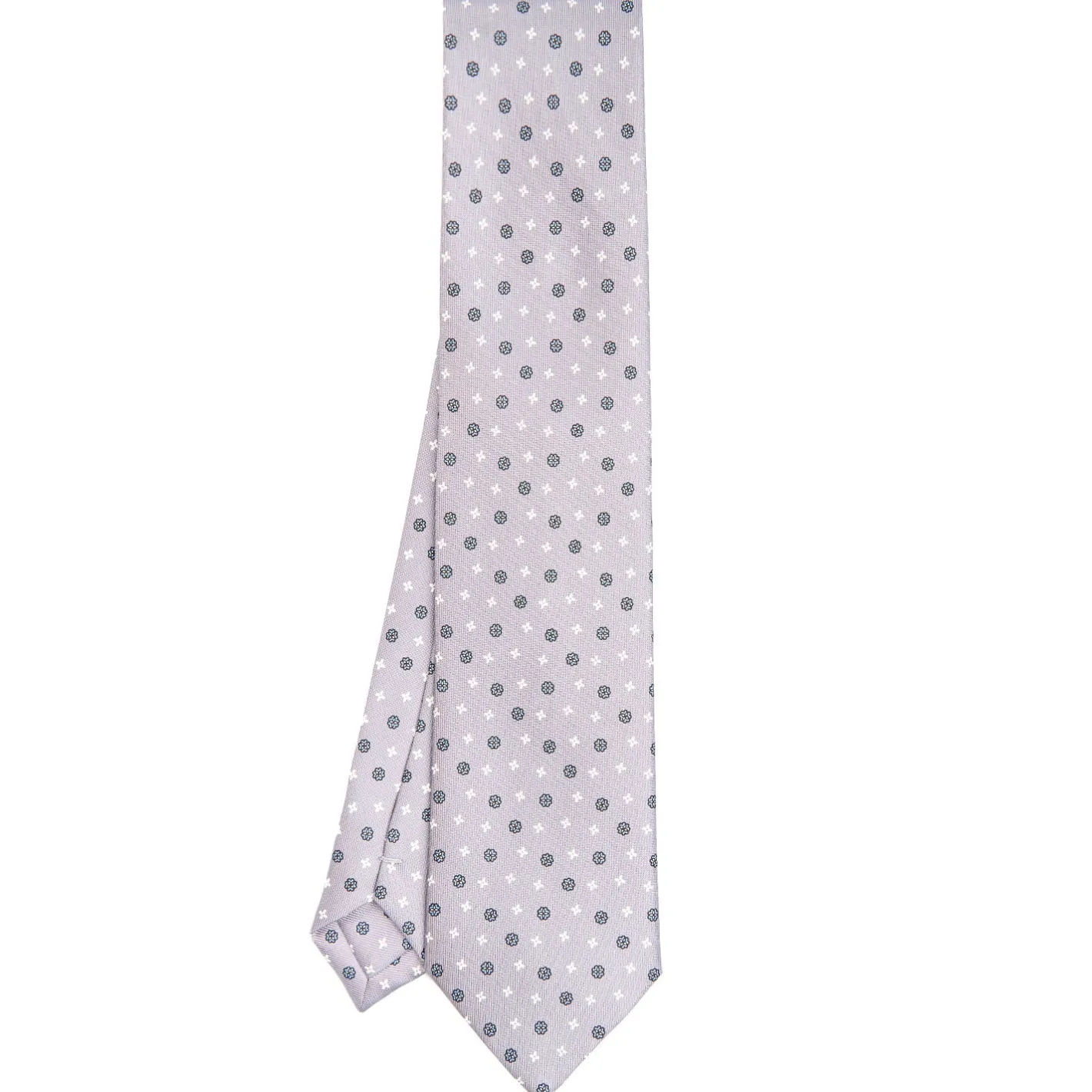 E.Marinella CRAVATTA SARTORIALE CLASSICA IN SETA GRIGIO CHIARO Microfantasia fiore Clearance