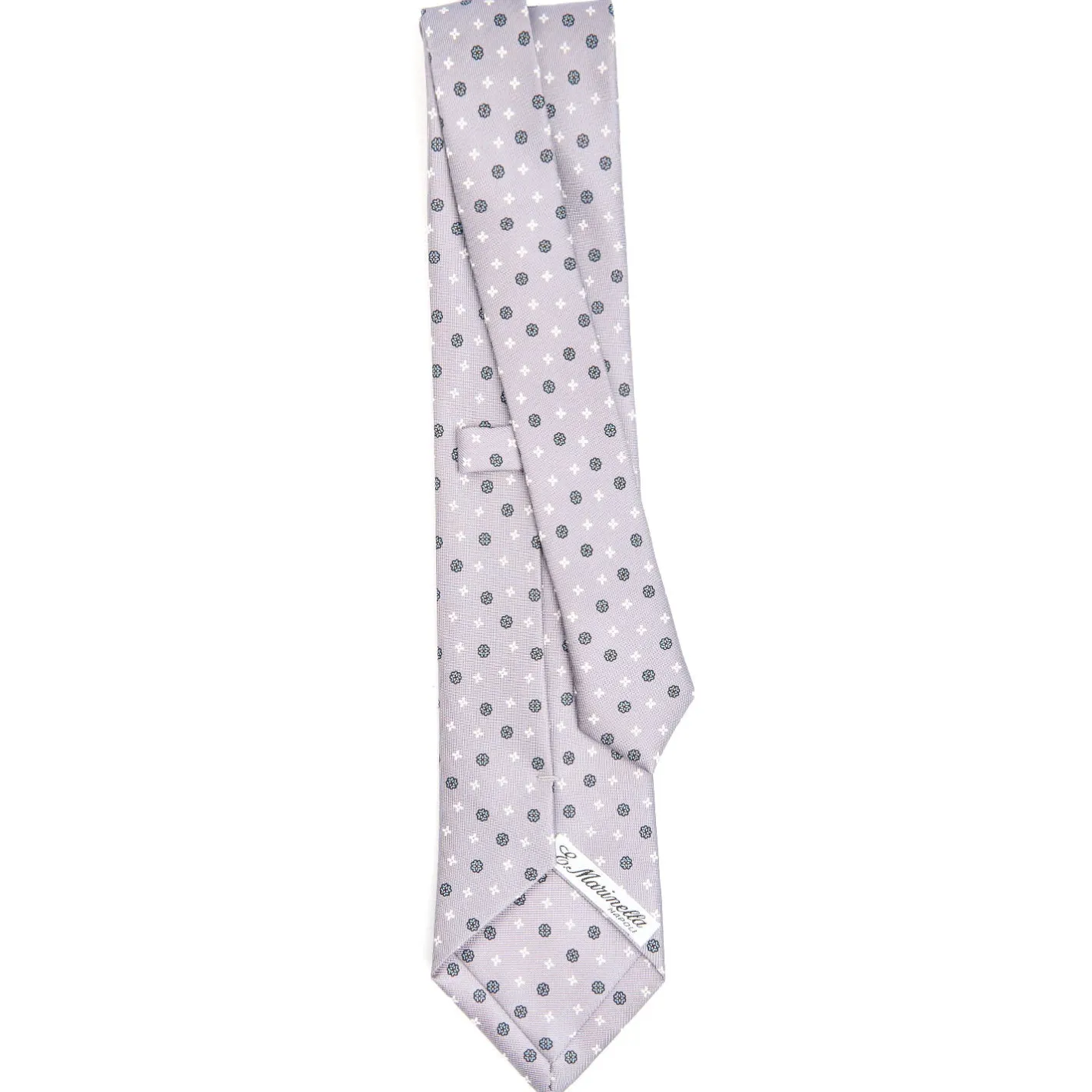 E.Marinella CRAVATTA SARTORIALE CLASSICA IN SETA GRIGIO CHIARO Microfantasia fiore Clearance