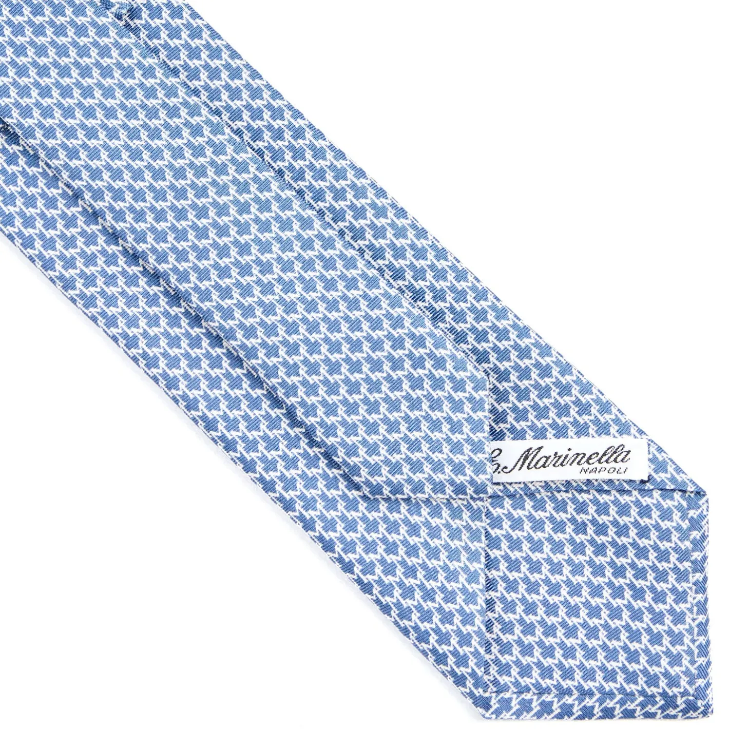 E.Marinella CRAVATTA SARTORIALE CLASSICA IN SETA BLU Microfantasia m geometrica New