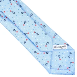E.Marinella CRAVATTA SARTORIALE CLASSICA IN SETA AZZURRA Disegno natalizio New