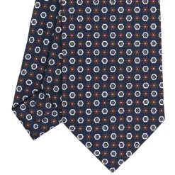 E.Marinella CRAVATTA SARTORIALE CLASSICA IN SETA BLU SCURO Microfantasia fiore Discount