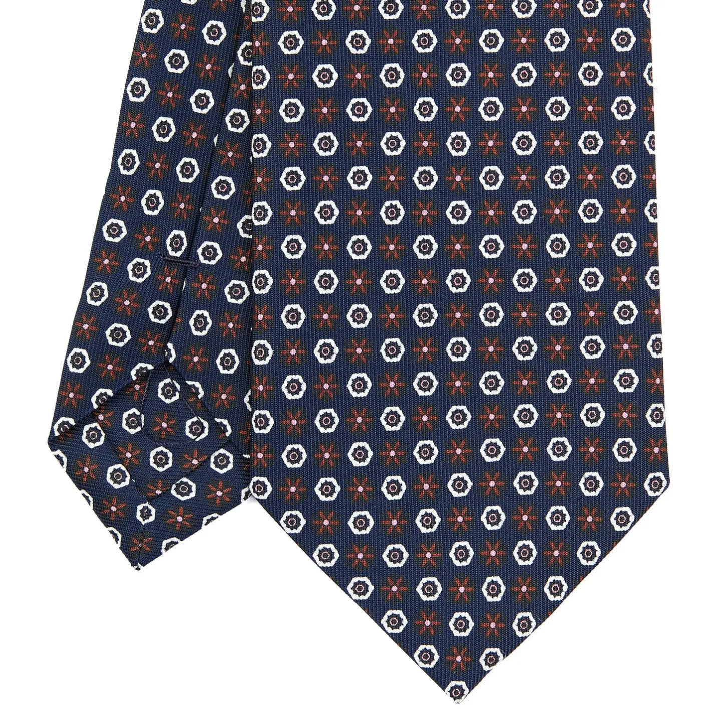 E.Marinella CRAVATTA SARTORIALE CLASSICA IN SETA BLU SCURO Microfantasia fiore Discount