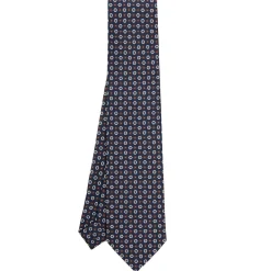 E.Marinella CRAVATTA SARTORIALE CLASSICA IN SETA BLU SCURO Microfantasia fiore Discount