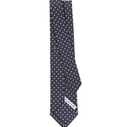 E.Marinella CRAVATTA SARTORIALE CLASSICA IN SETA BLU SCURO Microfantasia fiore Discount