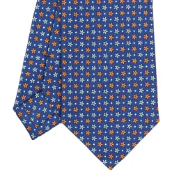 E.Marinella CRAVATTA SARTORIALE CLASSICA IN SETA BLU Microfantasia fiore Clearance