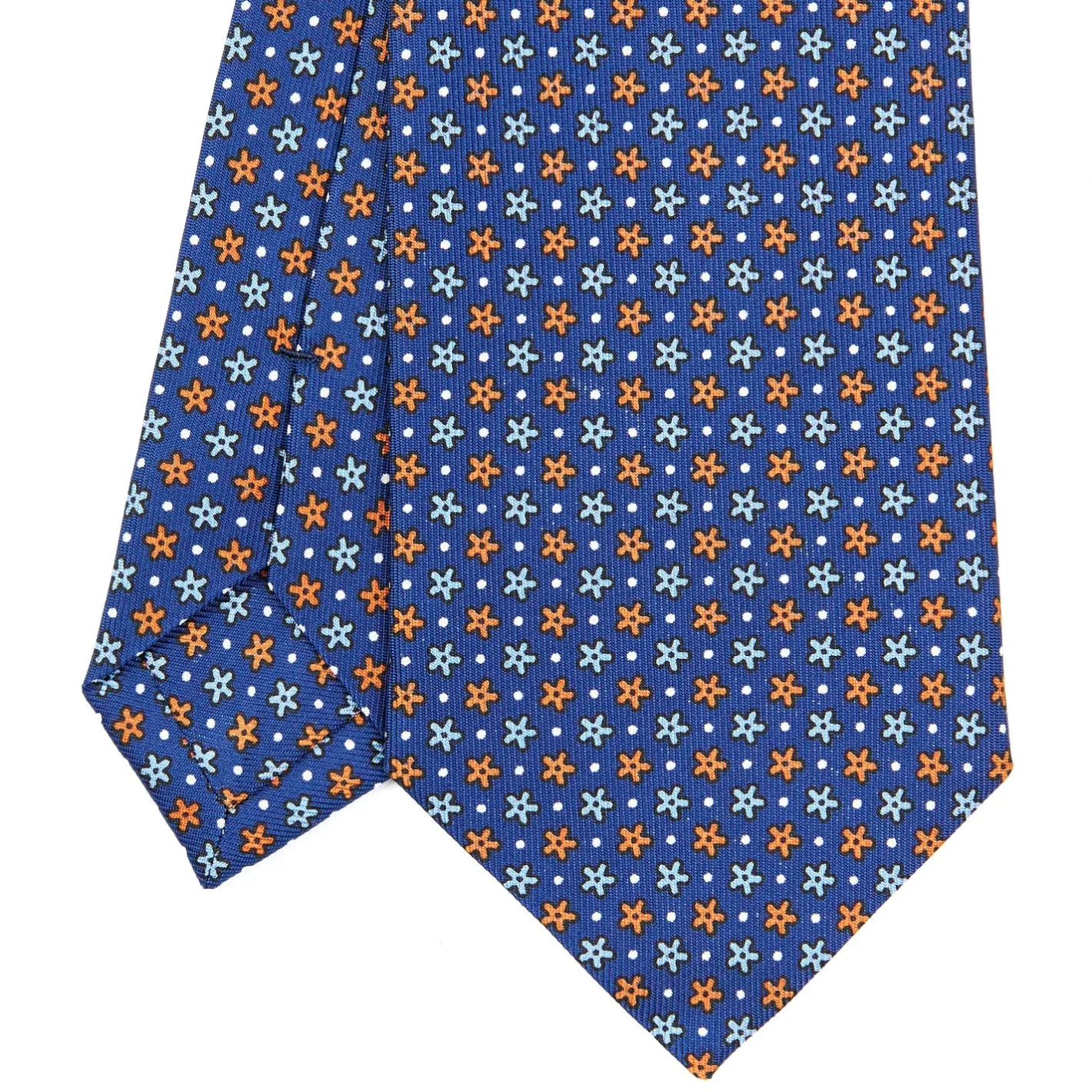 E.Marinella CRAVATTA SARTORIALE CLASSICA IN SETA BLU Microfantasia fiore Clearance