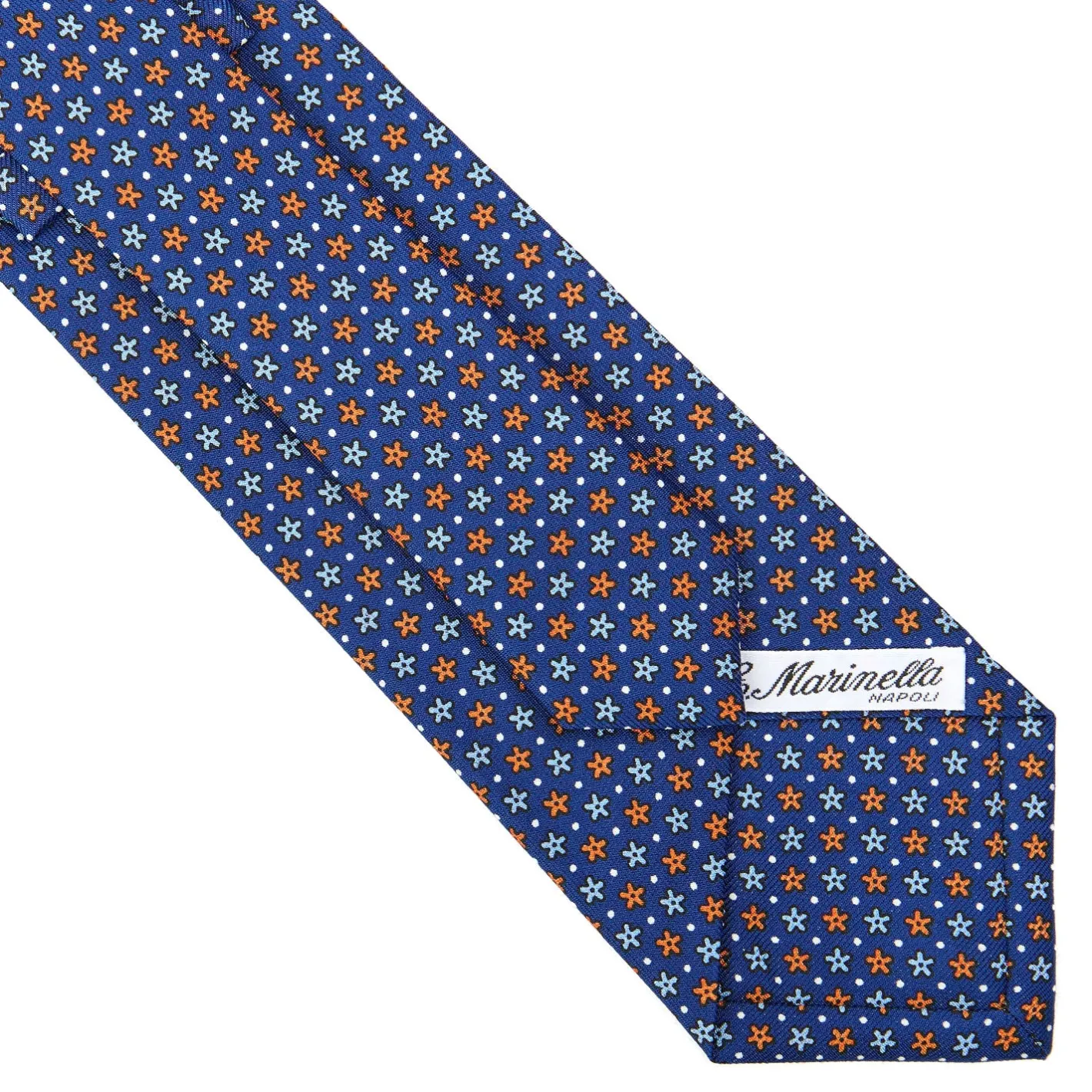 E.Marinella CRAVATTA SARTORIALE CLASSICA IN SETA BLU Microfantasia fiore Clearance