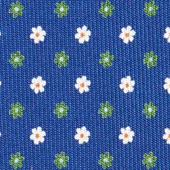 E.Marinella CRAVATTA SARTORIALE 7 CM IN SETA BLU Microfantasia fiore Best
