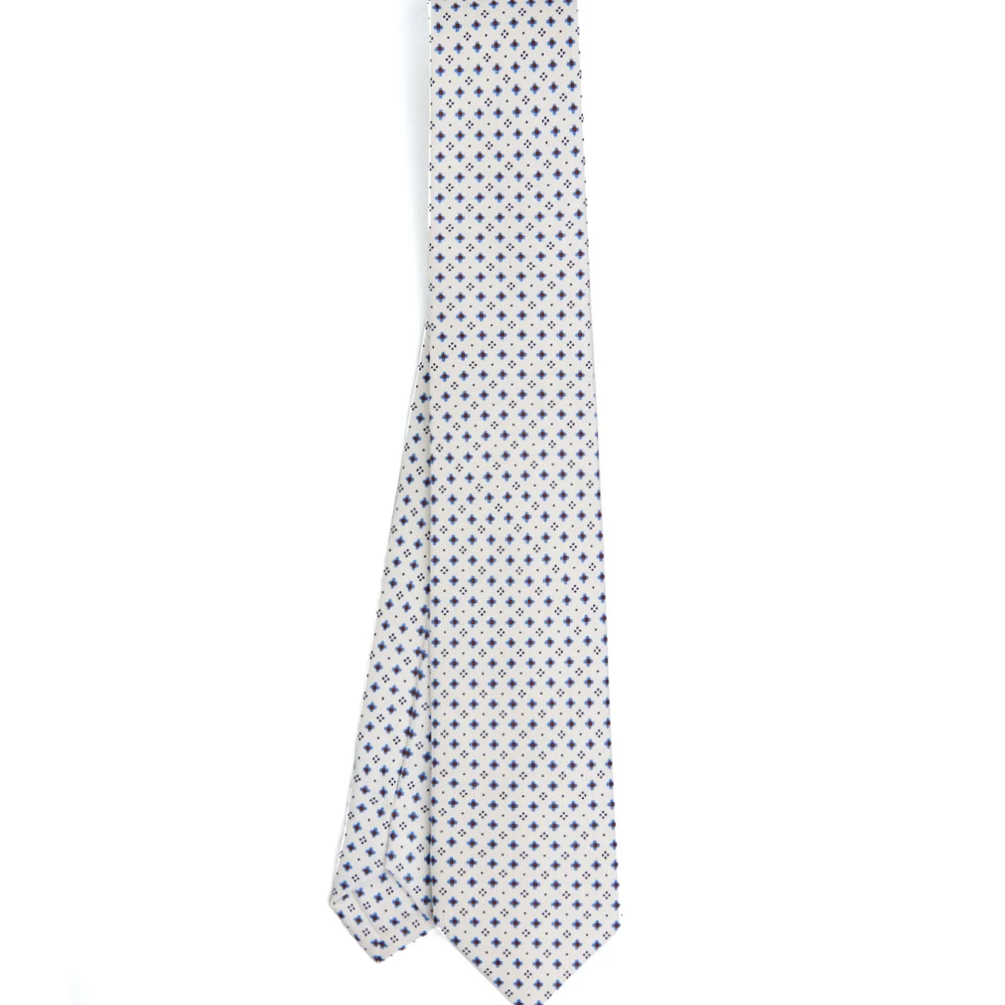 E.Marinella CRAVATTA SARTORIALE 7 CM IN SETA BIANCA Microfantasia fiore New
