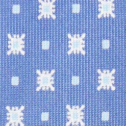 E.Marinella CRAVATTA SARTORIALE 7 CM IN SETA AZZURRO POLVERE Microfantasia fiore New