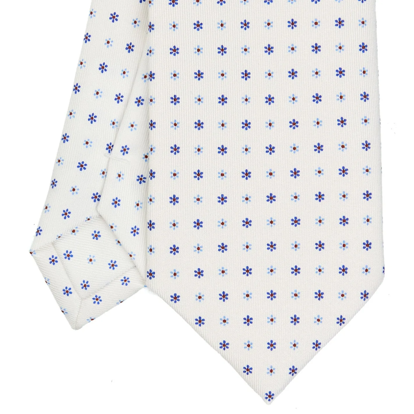 E.Marinella CRAVATTA SARTORIALE EXTRA LONG IN SETA BIANCA Microfantasia fiore Outlet