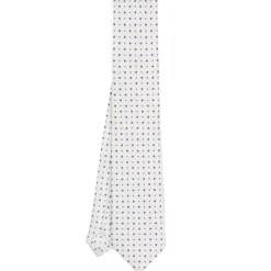 E.Marinella CRAVATTA SARTORIALE EXTRA LONG IN SETA BIANCA Microfantasia fiore Outlet