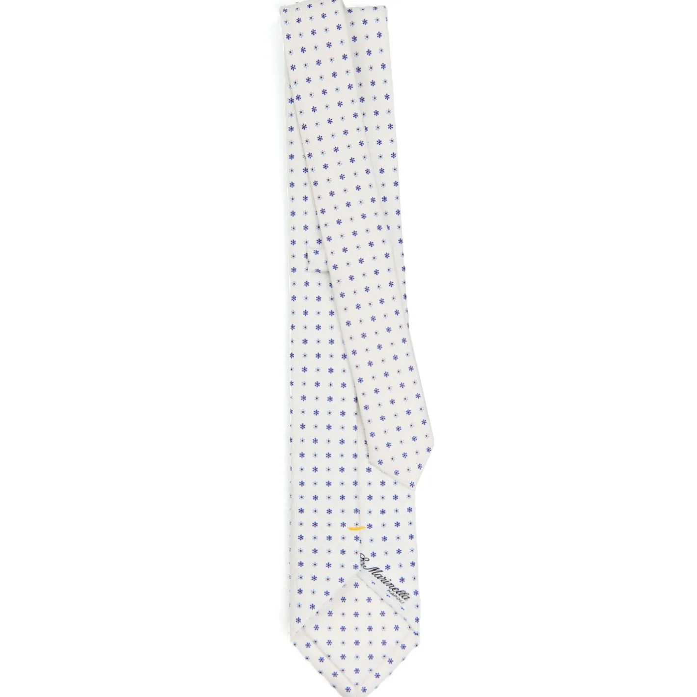 E.Marinella CRAVATTA SARTORIALE EXTRA LONG IN SETA BIANCA Microfantasia fiore Outlet