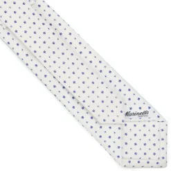 E.Marinella CRAVATTA SARTORIALE EXTRA LONG IN SETA BIANCA Microfantasia fiore Outlet