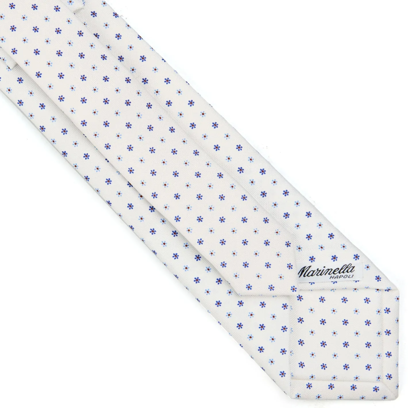 E.Marinella CRAVATTA SARTORIALE EXTRA LONG IN SETA BIANCA Microfantasia fiore Outlet