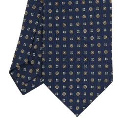 E.Marinella CRAVATTA SARTORIALE EXTRA LONG IN SETA BLU SCURO Microfantasia fiore Discount