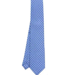 E.Marinella CRAVATTA SARTORIALE EXTRA LONG IN SETA AZZURRO POLVERE Microfantasia fiore New