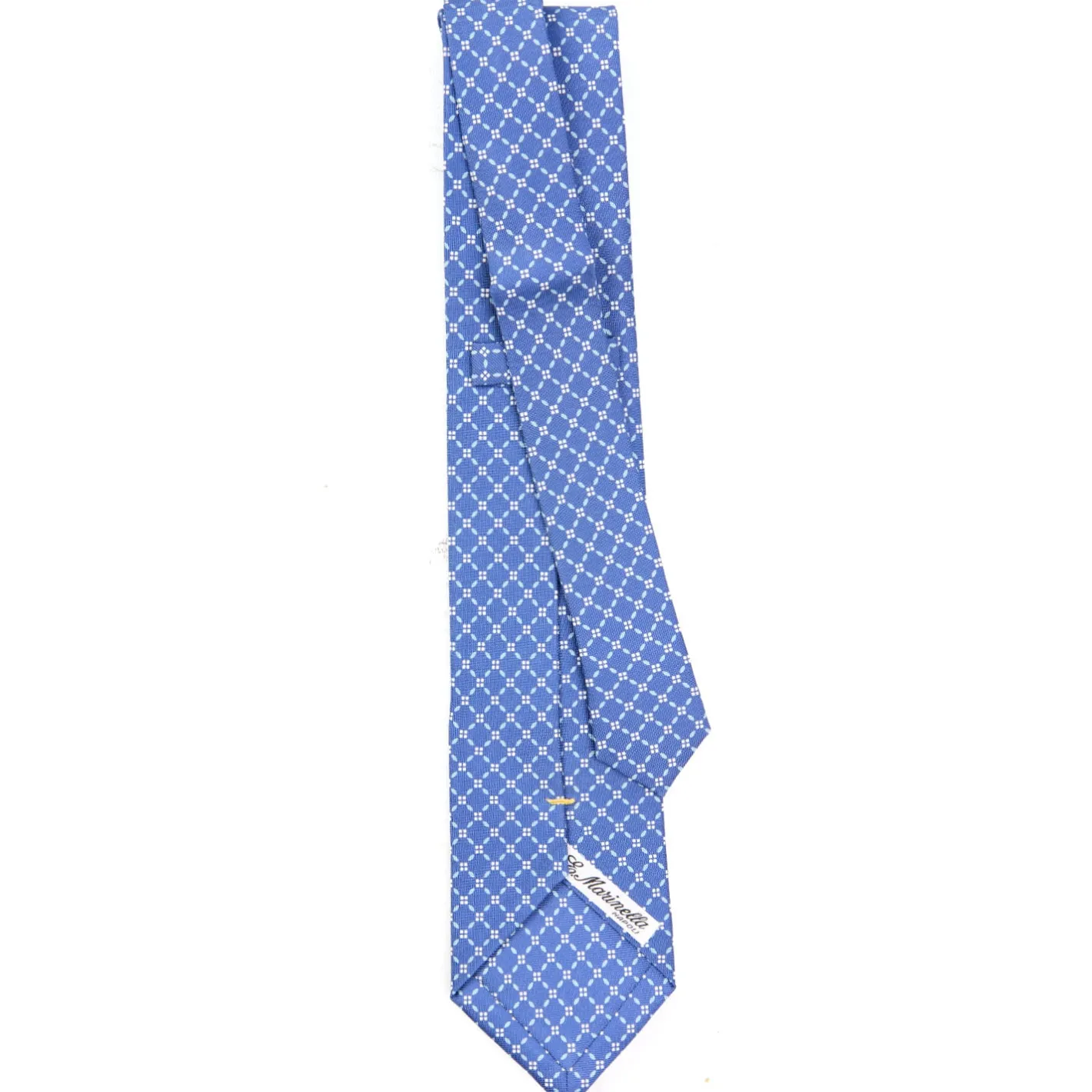 E.Marinella CRAVATTA SARTORIALE EXTRA LONG IN SETA AZZURRO POLVERE Microfantasia fiore New