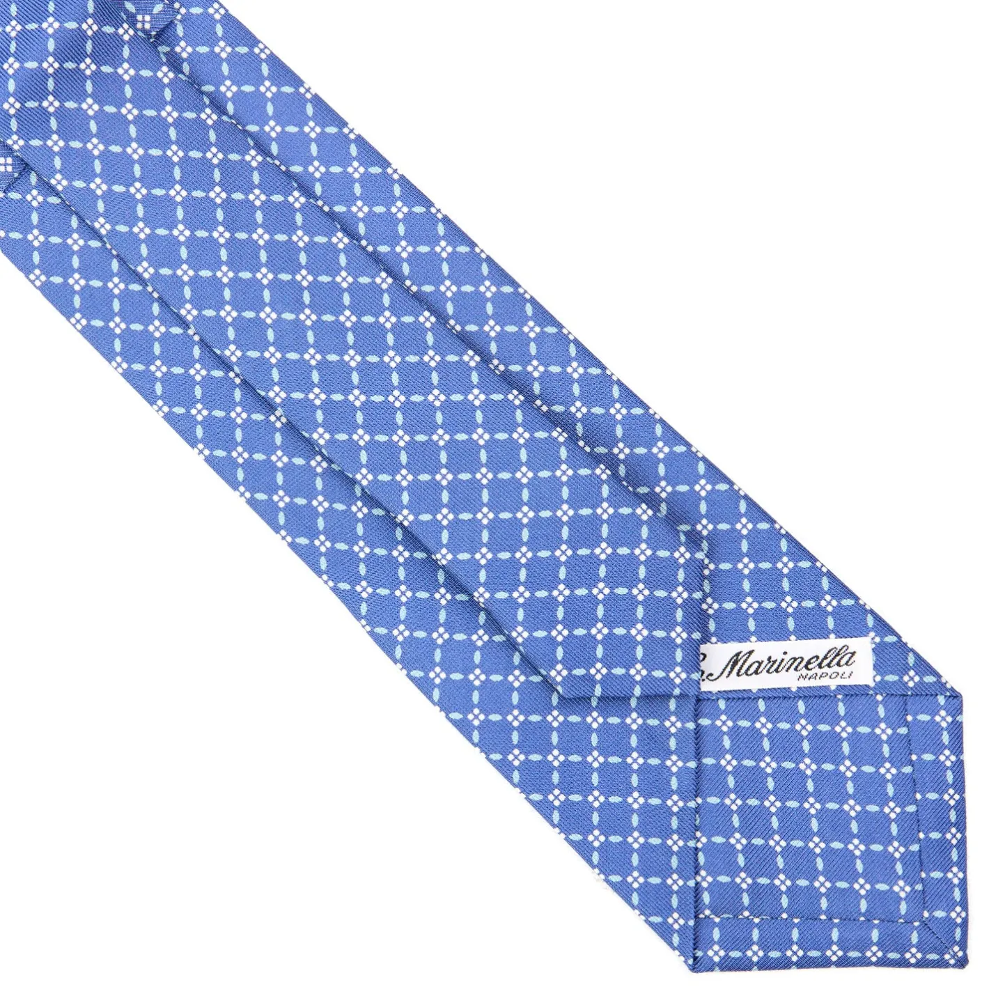 E.Marinella CRAVATTA SARTORIALE EXTRA LONG IN SETA AZZURRO POLVERE Microfantasia fiore New