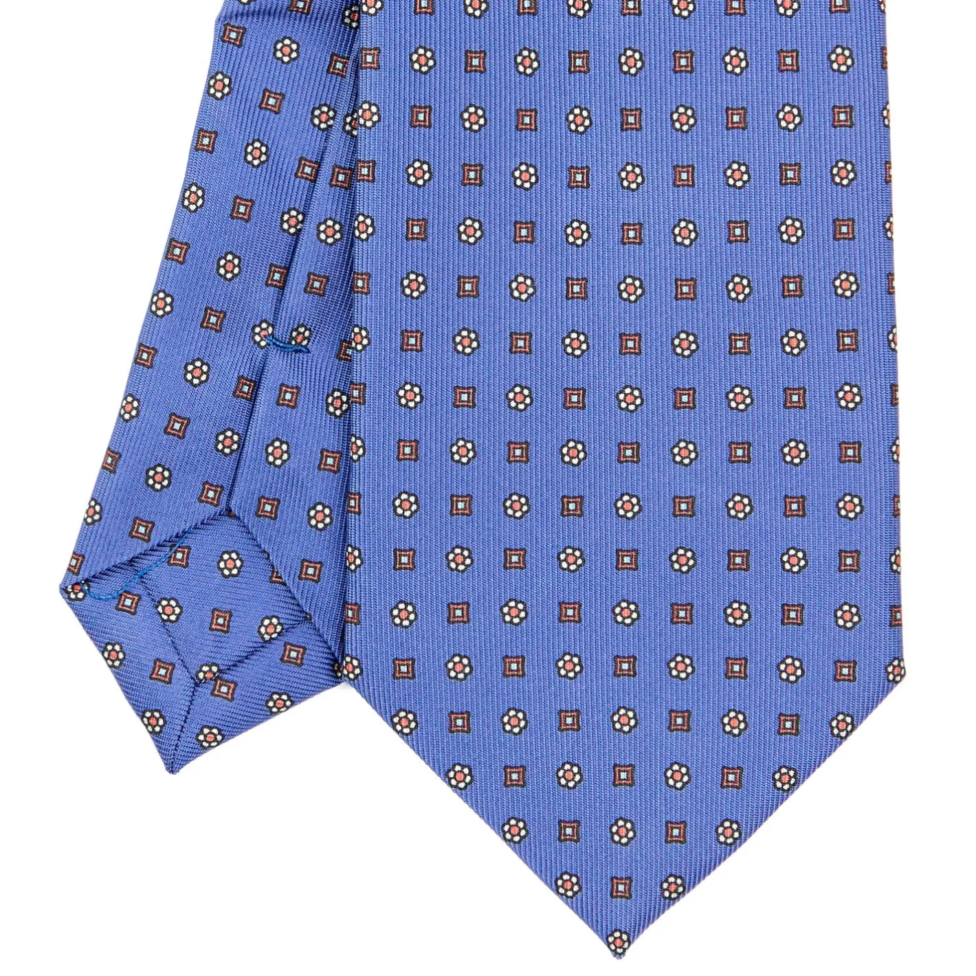 E.Marinella CRAVATTA SARTORIALE EXTRA LONG IN SETA AZZURRO POLVERE Microfantasia fiore Best