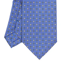E.Marinella CRAVATTA SARTORIALE EXTRA LONG IN SETA AZZURRO POLVERE Microfantasia fiore Best