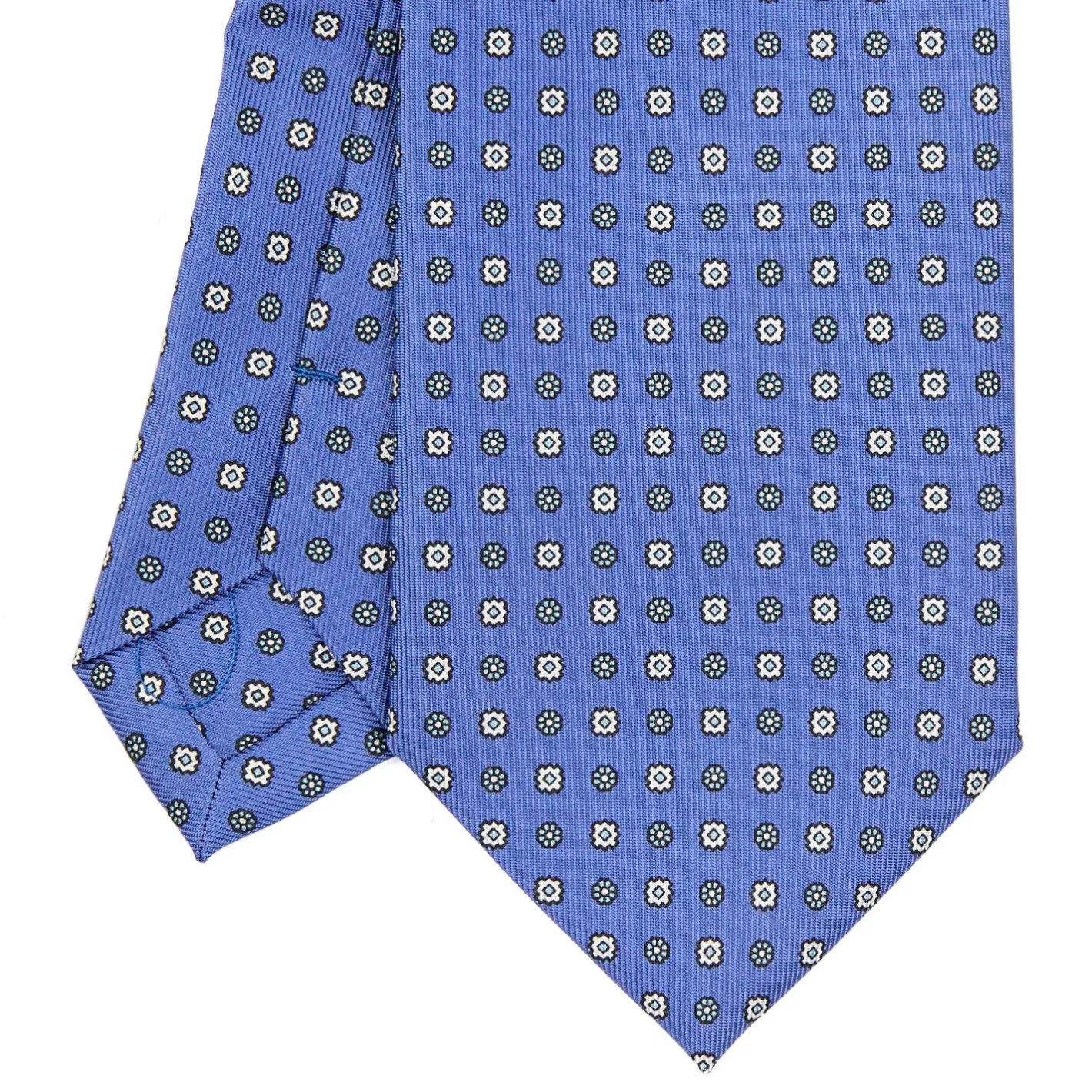E.Marinella CRAVATTA SARTORIALE EXTRA LONG IN SETA AZZURRO POLVERE Microfantasia fiore Best