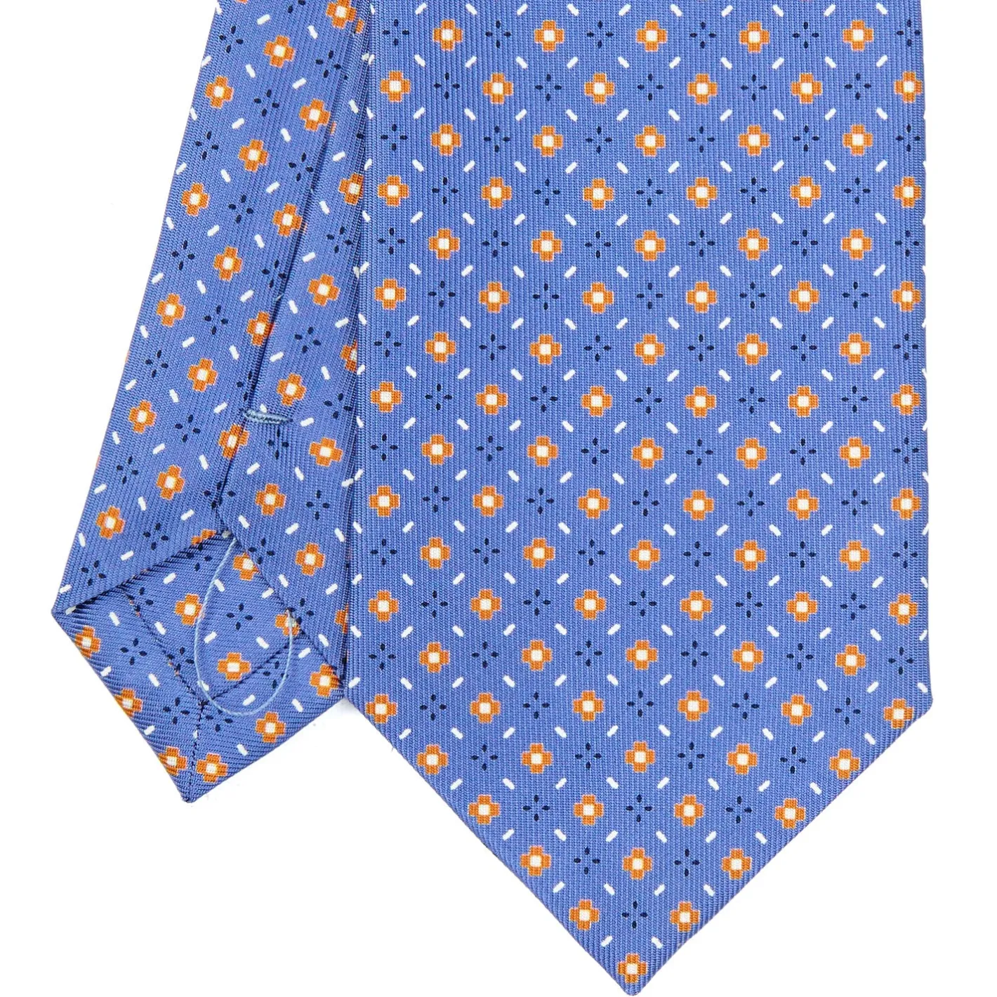 E.Marinella CRAVATTA SARTORIALE EXTRA LONG IN SETA AZZURRO POLVERE Microfantasia fiore