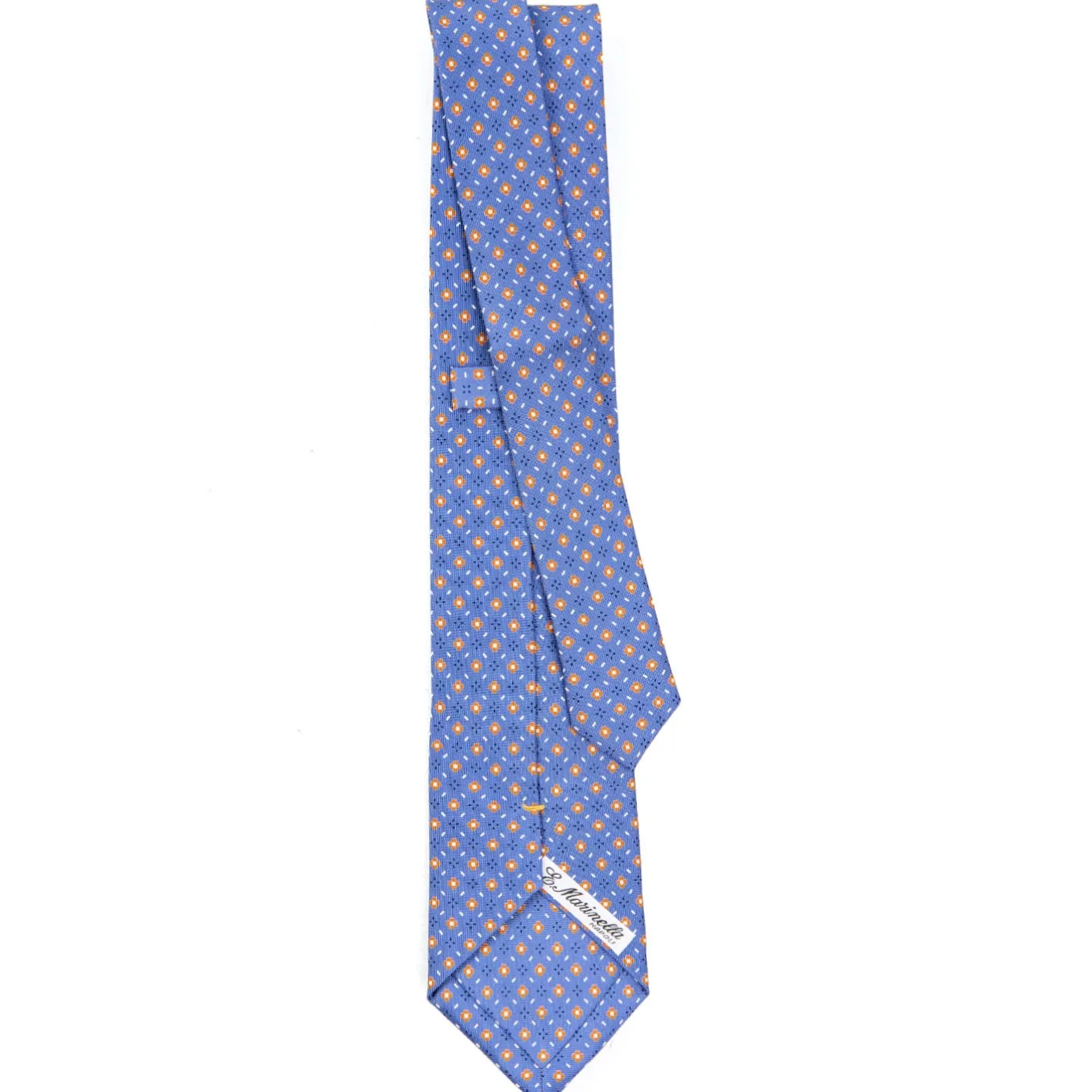 E.Marinella CRAVATTA SARTORIALE EXTRA LONG IN SETA AZZURRO POLVERE Microfantasia fiore