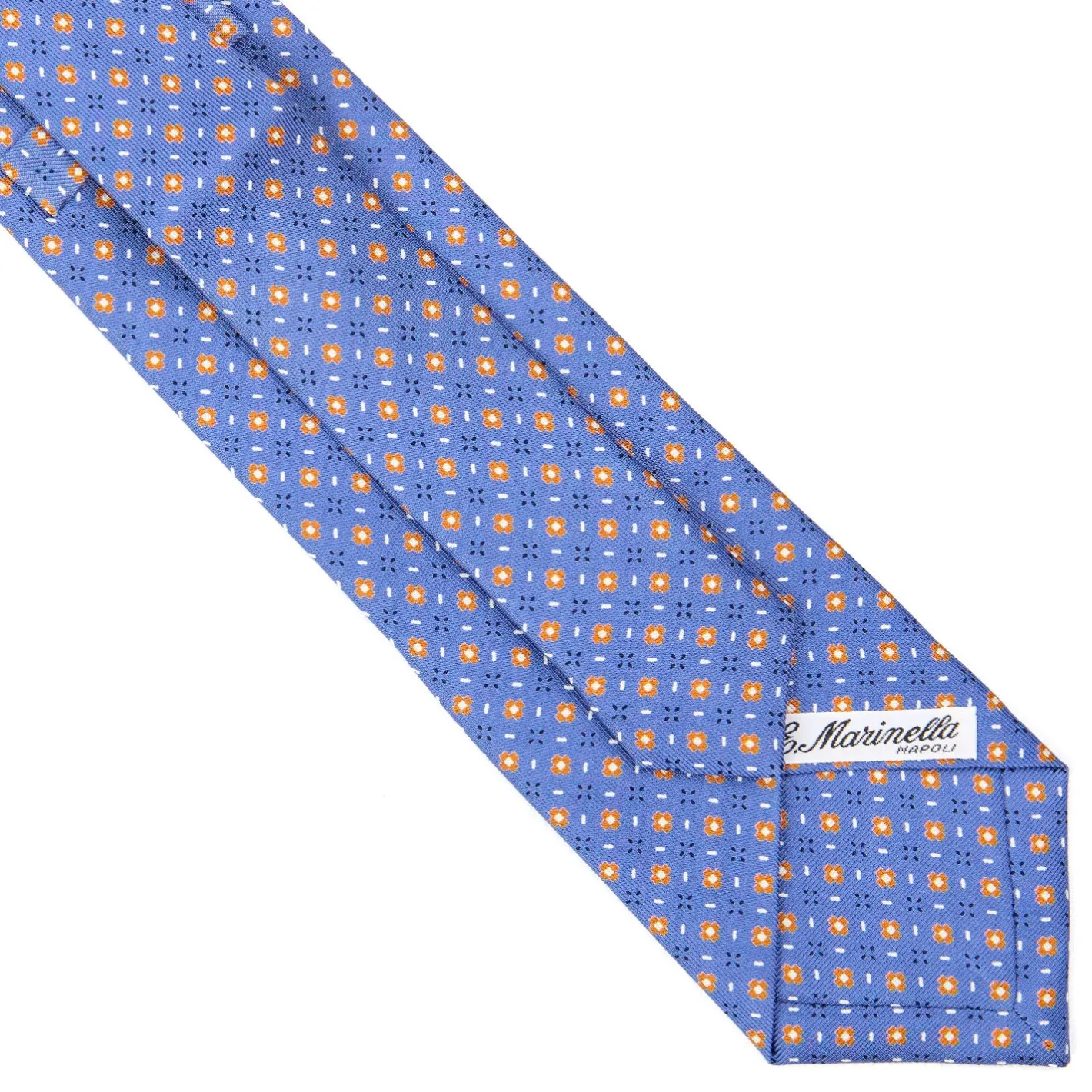 E.Marinella CRAVATTA SARTORIALE EXTRA LONG IN SETA AZZURRO POLVERE Microfantasia fiore