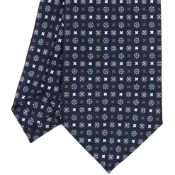 E.Marinella CRAVATTA SARTORIALE EXTRA LONG IN SETA BLU SCURO Microfantasia fiore Discount