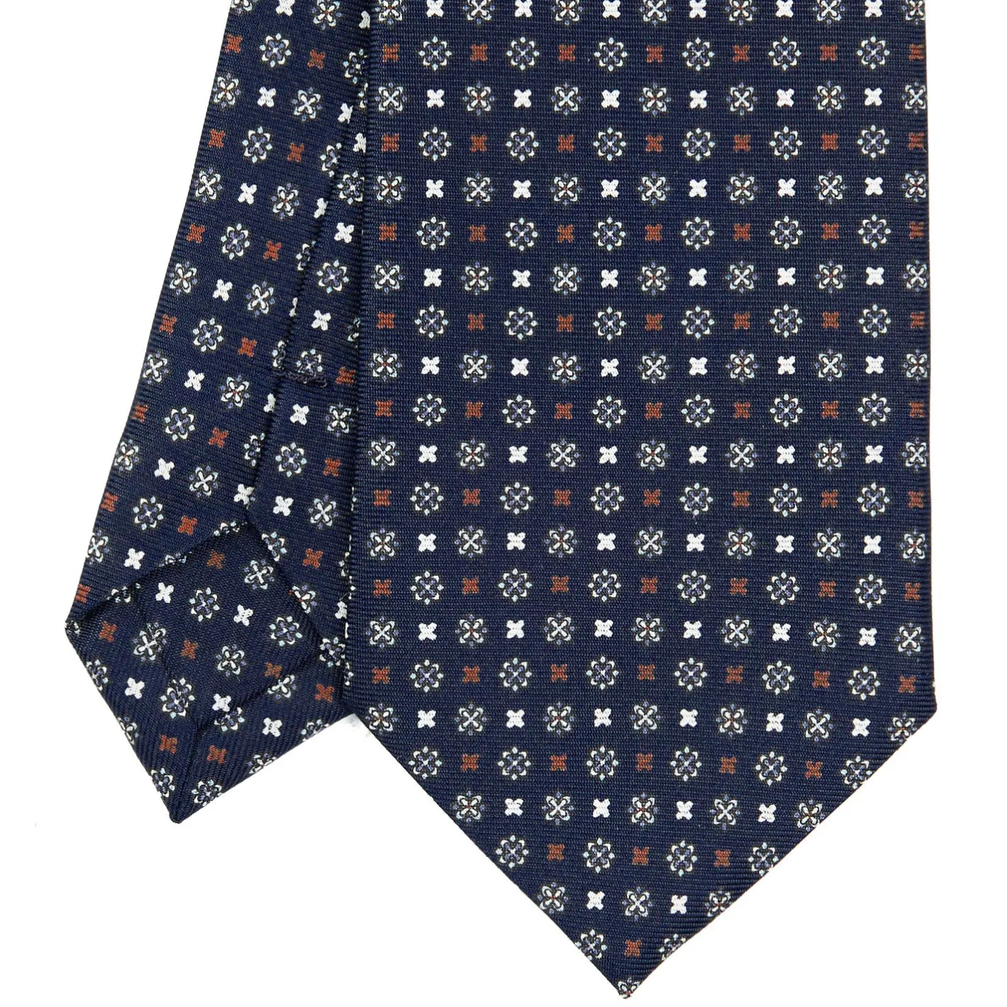E.Marinella CRAVATTA SARTORIALE EXTRA LONG IN SETA BLU SCURO Microfantasia fiore Discount