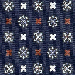 E.Marinella CRAVATTA SARTORIALE EXTRA LONG IN SETA BLU SCURO Microfantasia fiore Discount