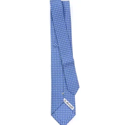 E.Marinella CRAVATTA SARTORIALE EXTRA LONG IN SETA AZZURRO POLVERE Microfantasia fiore