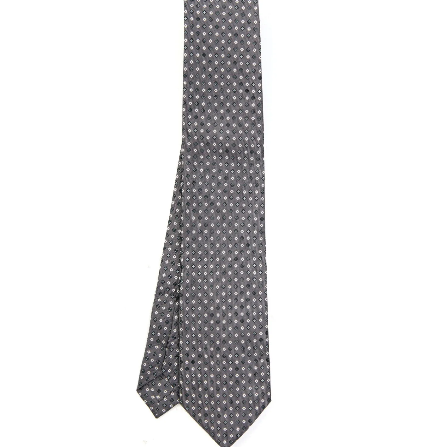 E.Marinella CRAVATTA SARTORIALE EXTRA LONG IN SETA GRIGIO SCURO Microfantasia fiore