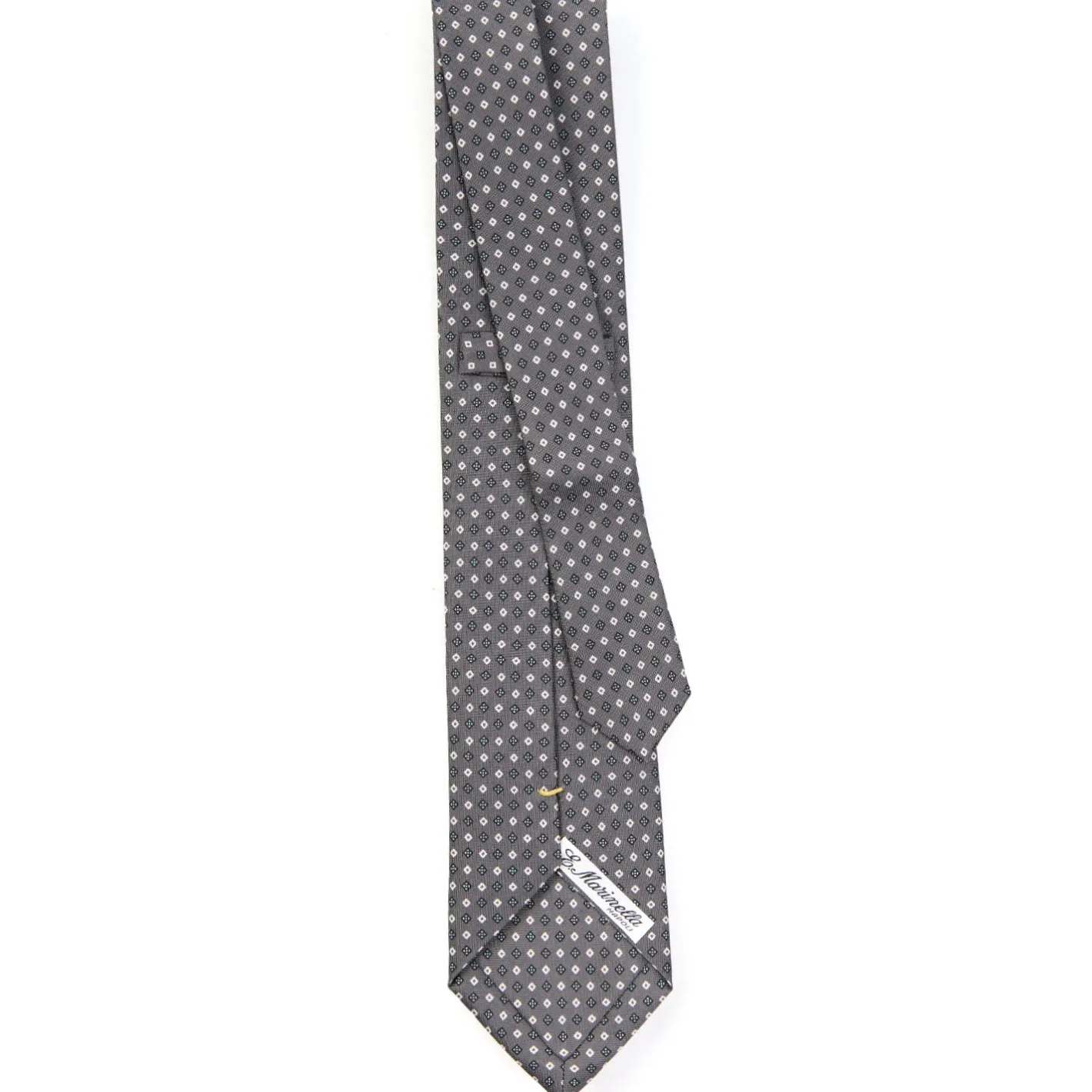 E.Marinella CRAVATTA SARTORIALE EXTRA LONG IN SETA GRIGIO SCURO Microfantasia fiore