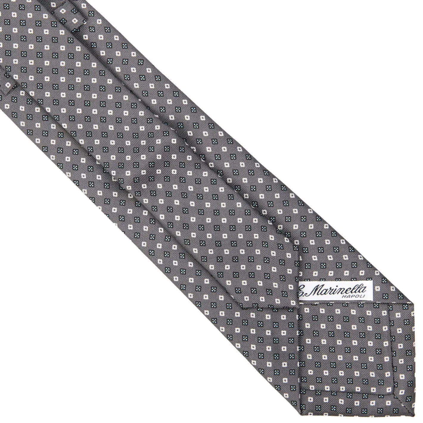 E.Marinella CRAVATTA SARTORIALE EXTRA LONG IN SETA GRIGIO SCURO Microfantasia fiore