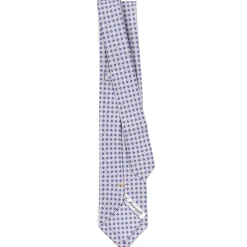 E.Marinella CRAVATTA SARTORIALE EXTRA LONG IN SETA GRIGIO CHIARO Microfantasia fiore New
