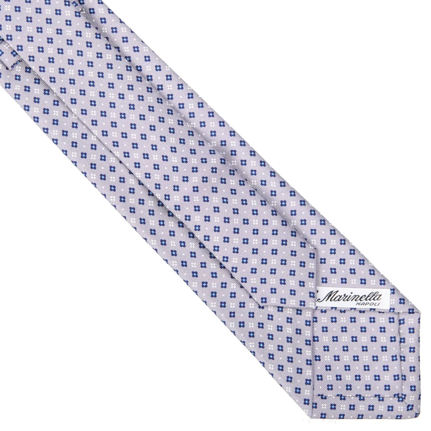 E.Marinella CRAVATTA SARTORIALE EXTRA LONG IN SETA GRIGIO CHIARO Microfantasia fiore New