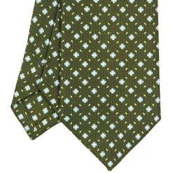 E.Marinella CRAVATTA SARTORIALE EXTRA LONG IN SETA VERDE OLIVA Microfantasia fiore Outlet