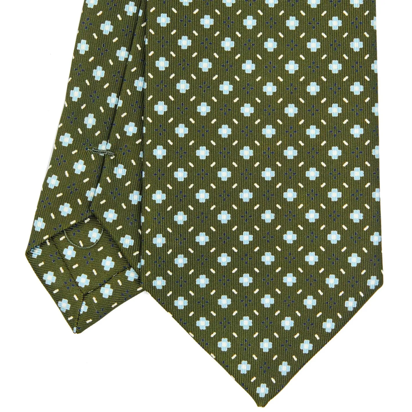 E.Marinella CRAVATTA SARTORIALE EXTRA LONG IN SETA VERDE OLIVA Microfantasia fiore Outlet